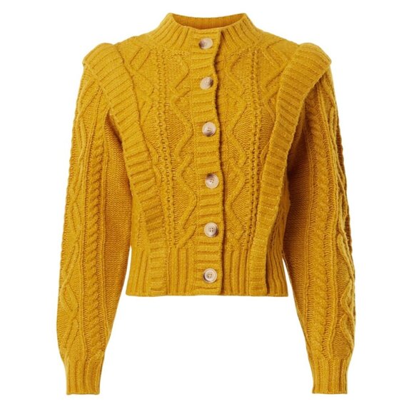 Central Park West Savannah Cardigan Womens M Yellow Rich Auntie Fisherman NWD - Picture 1 of 16